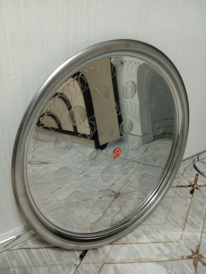 Gri Parlak Modern Yuvarlak Tepsi - Görsel 3