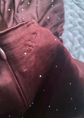 Manuka Bordo Uzun Kollu Saten Elbise - Görsel 3