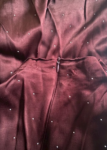 Manuka Bordo Uzun Kollu Saten Elbise - Görsel 2