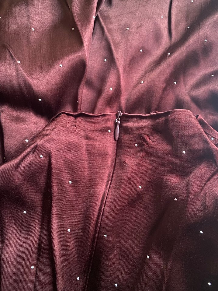 Manuka Bordo Uzun Kollu Saten Elbise - Görsel 2