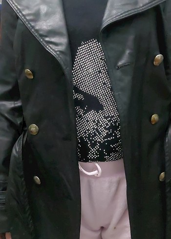 Siyah Deri Kadın Trençkot - Görsel 4