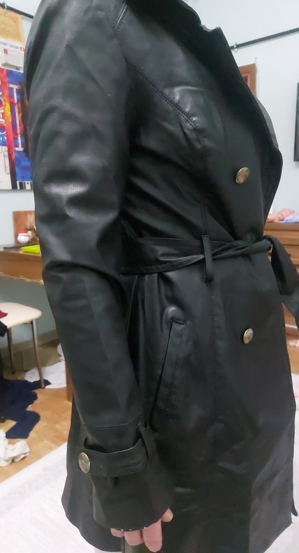 Siyah Deri Kadın Trençkot - Görsel 3