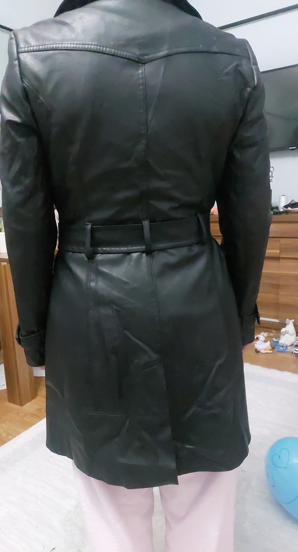 Siyah Deri Kadın Trençkot - Görsel 2