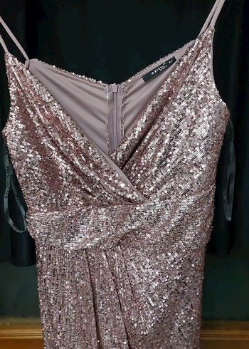 Bej Parlak Drapeli Uzun Abiye Elbise - Görsel 2