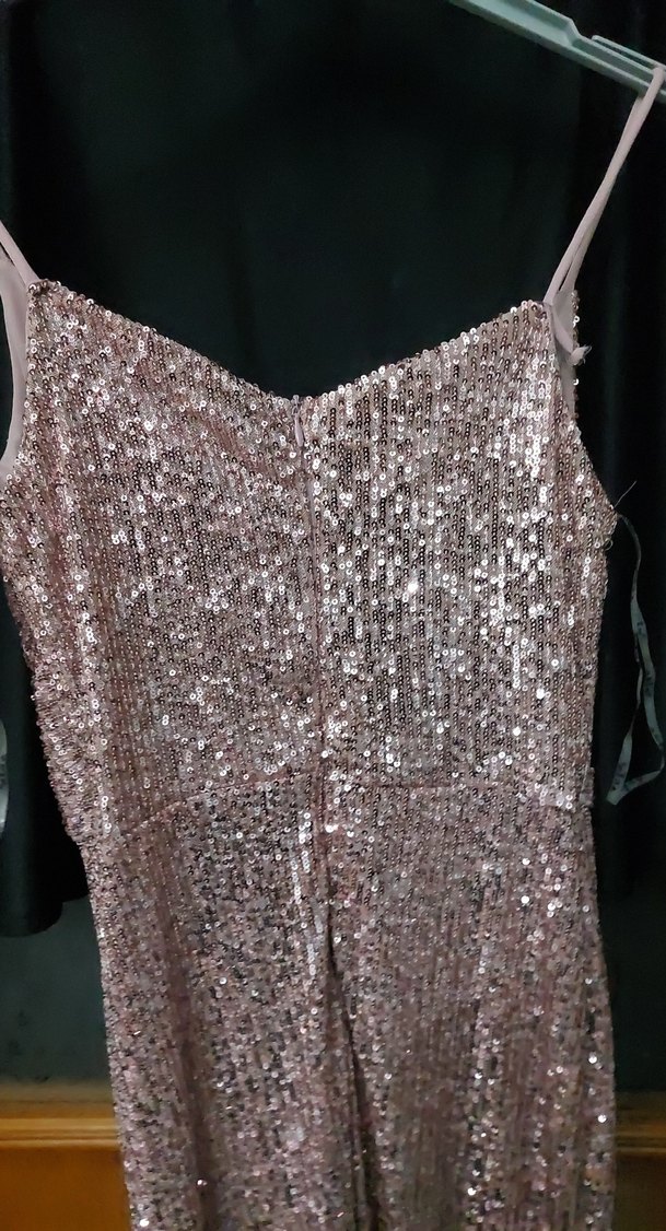 Bej Parlak Drapeli Uzun Abiye Elbise - Görsel 4