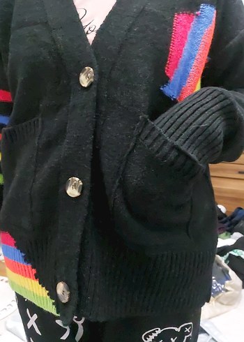 Renkli Desenli Örgü Kadın Hırka - Görsel 5