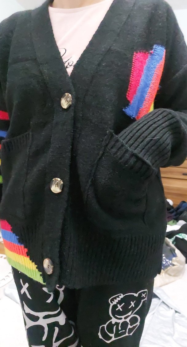 Renkli Desenli Örgü Kadın Hırka - Görsel 5