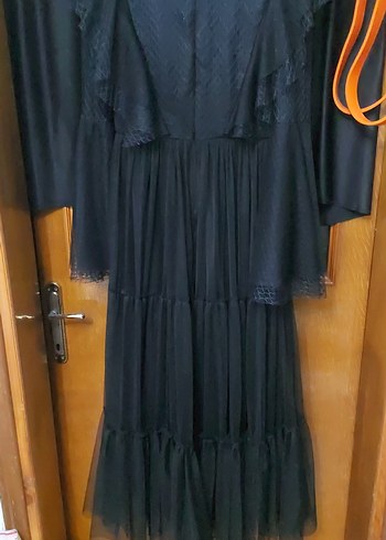 Siyah Uzun Drapeli Gotik Kadın Elbise - Görsel 3