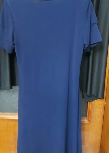 Lacivert Drapeli Kısa Kollu Midi Elbise - Görsel 3