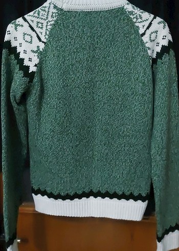 Bohem Tarzda Yeşil Boğazlı Kadın Kazak - Görsel 3