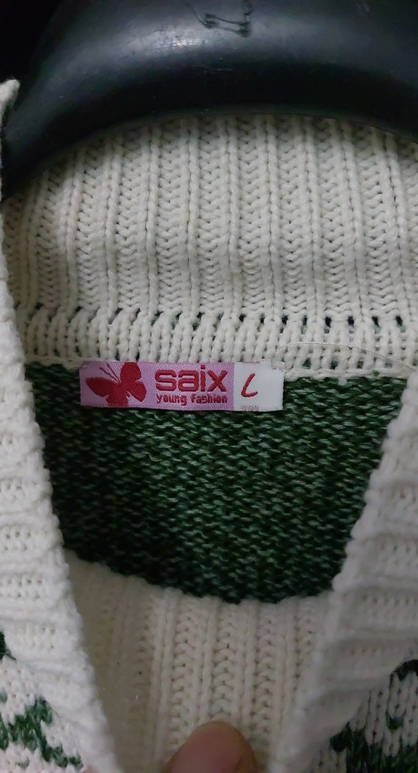 Bohem Tarzda Yeşil Boğazlı Kadın Kazak - Görsel 2