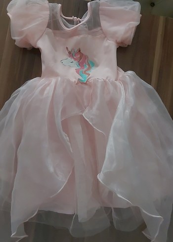 Kız Çocuk Pembe Unicorn Desenli Elbise