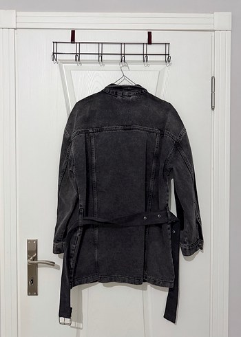 Kemerli Siyah Kadın Denim Ceket - Görsel 3