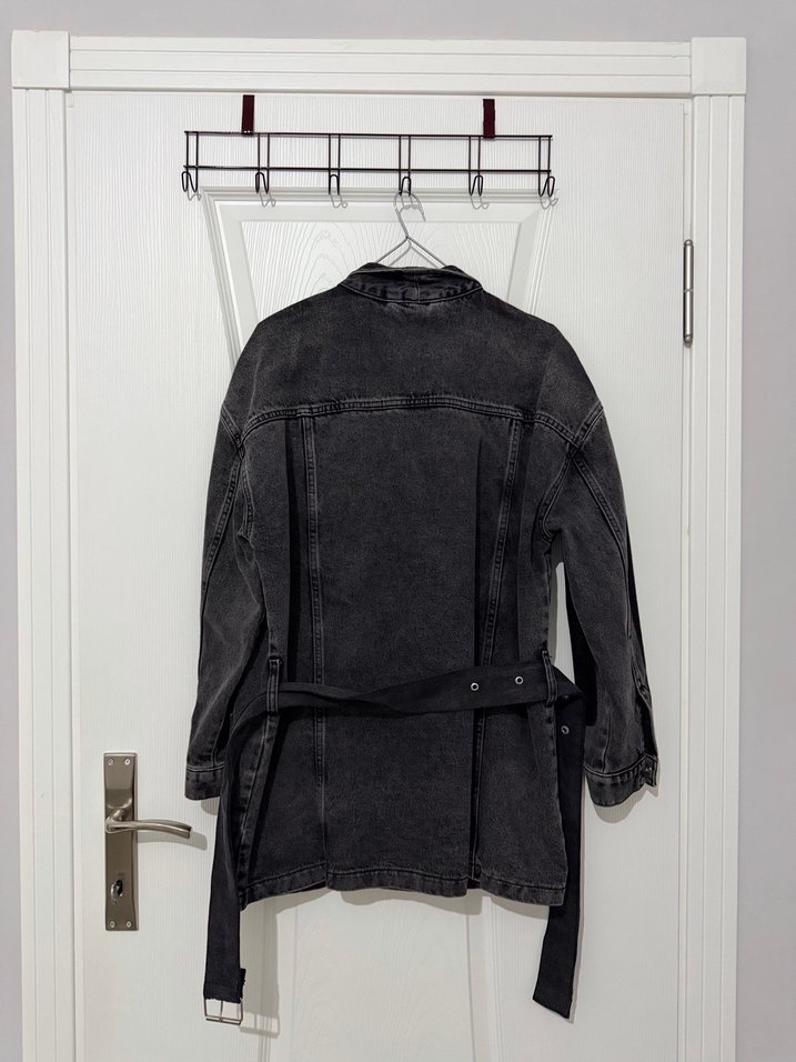 Kemerli Siyah Kadın Denim Ceket - Görsel 3