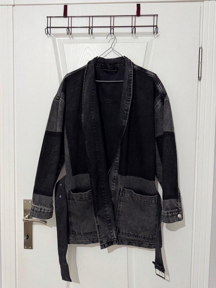 Kemerli Siyah Kadın Denim Ceket - Görsel 2