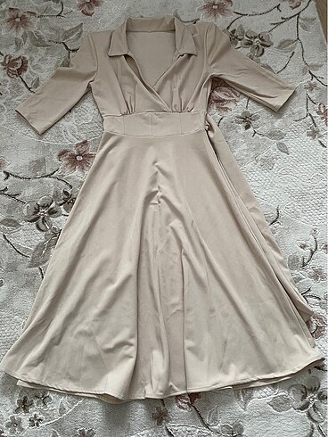 Krem Şık Elbise - Görsel 3