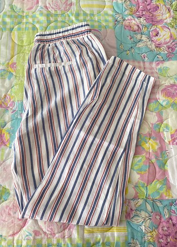 Çizgili, Bol Kesim, Pamuklu Kadın Pantolon - Görsel 2