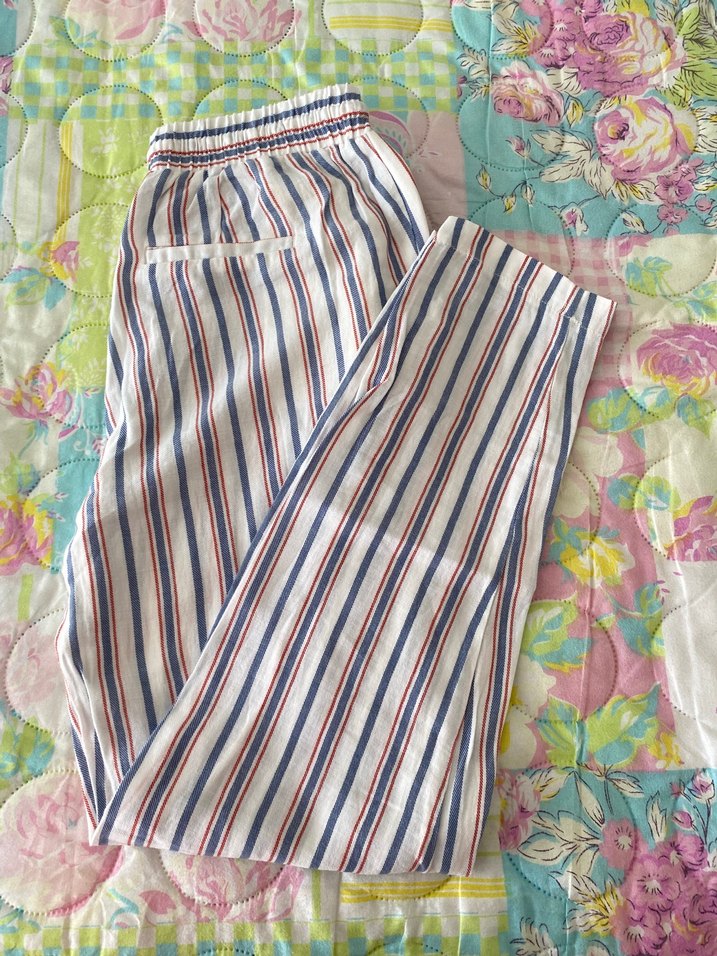 Çizgili, Bol Kesim, Pamuklu Kadın Pantolon - Görsel 2