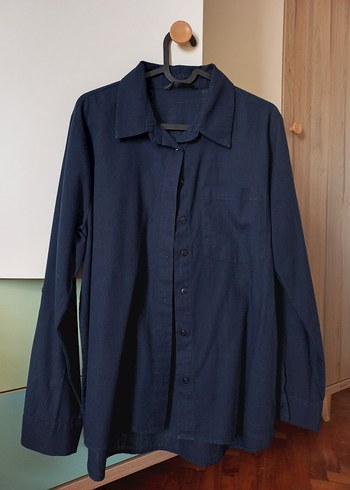 Düğmeli Lacivert Denim Kadın Gömlek - Görsel 2