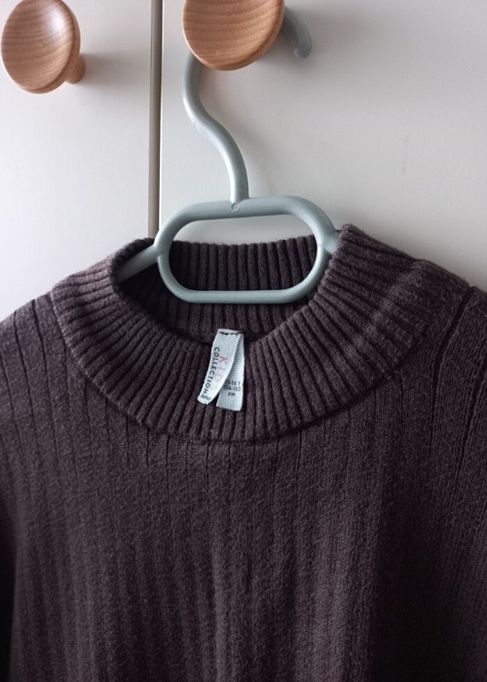 Dik Yaka Boğazlı Kazak Kahverengi  - Görsel 2