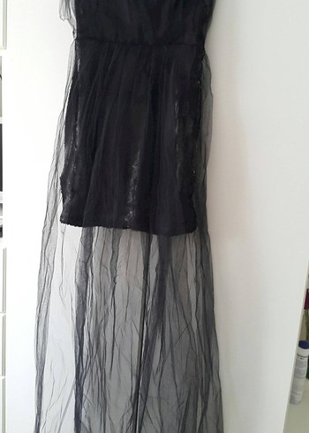 Siyah Straplez Uzun Gotik Elbise - Görsel 2