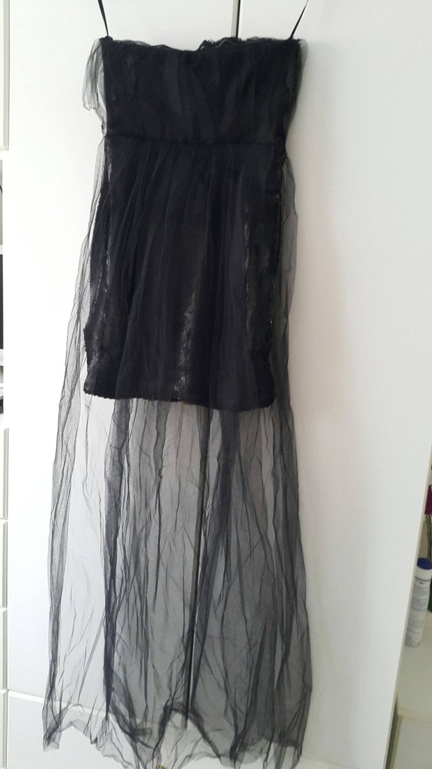 Siyah Straplez Uzun Gotik Elbise - Görsel 2