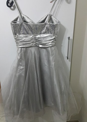 Gri Straplez Midi Abiye Elbise - Görsel 2