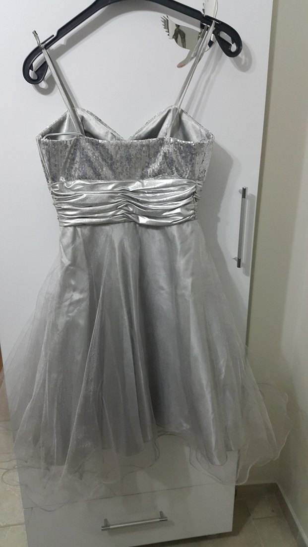 Gri Straplez Midi Abiye Elbise - Görsel 2