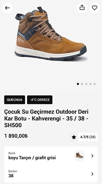 Su Geçirmez 38 Numara Kar Botu