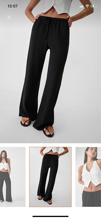 Stradivarius Stradivarius siyah keten pantolon