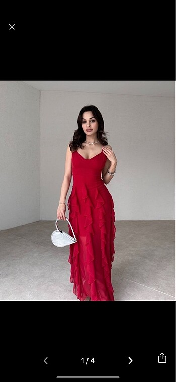 Mooi butik kırmızı fırfırlı elbise