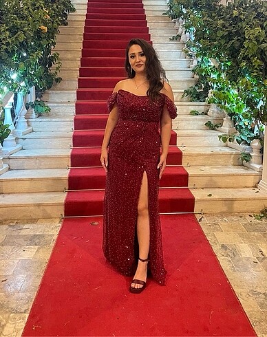 42 Beden Bordo abiye çok şık