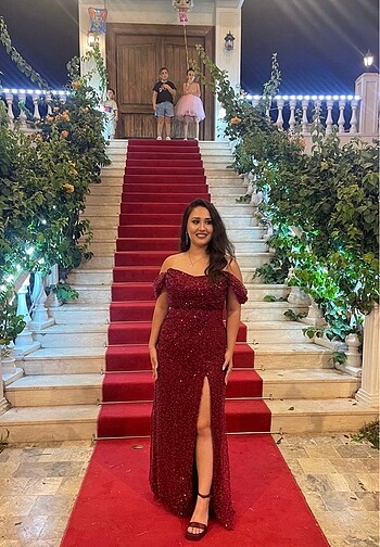 42 Beden bordo Renk Bordo abiye çok şık