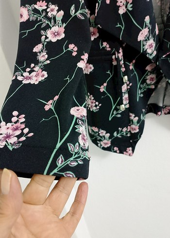 l Beden pembe Renk Çiçek Desenli Düğmeli Kadın Blazer Ceket