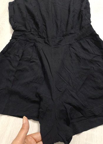 Siyah Saten Kısa Tulum, V Yakalı, Kolsuz - Görsel 4