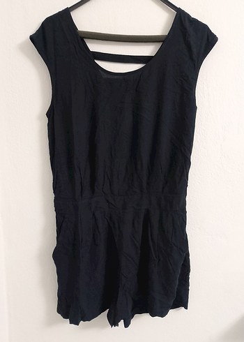 Siyah Saten Kısa Tulum, V Yakalı, Kolsuz - Görsel 7