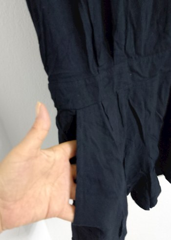 Siyah Saten Kısa Tulum, V Yakalı, Kolsuz - Görsel 6