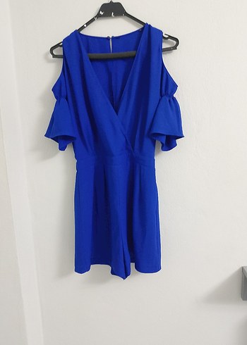 Mavi Kısa Kollu Mini Tulum - Görsel 4