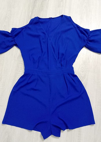 Mavi Kısa Kollu Mini Tulum - Görsel 3