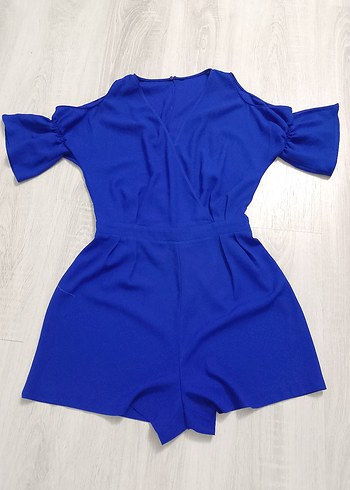 Mavi Kısa Kollu Mini Tulum - Görsel 2