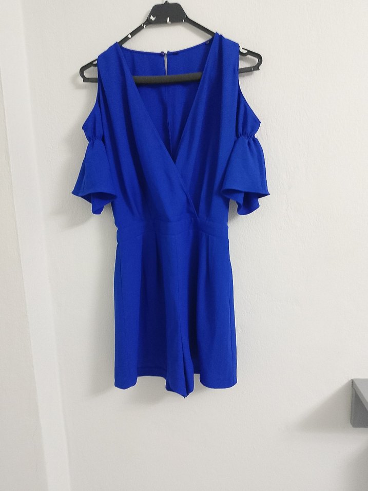 Mavi Kısa Kollu Mini Tulum - Görsel 4