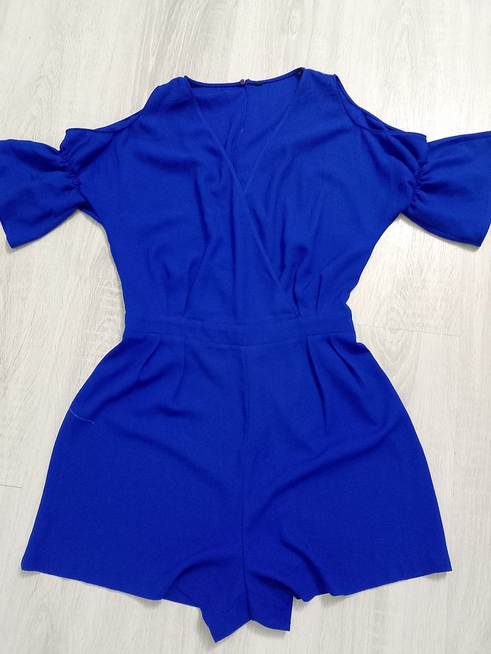 Mavi Kısa Kollu Mini Tulum - Görsel 3