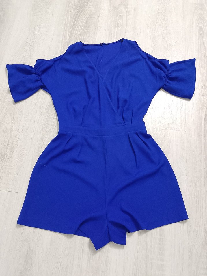 Mavi Kısa Kollu Mini Tulum - Görsel 2