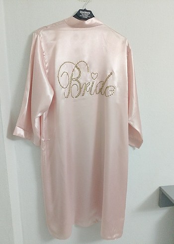 Pembe Parlak Bride Yazılı Kadın Sabahlık - Görsel 2