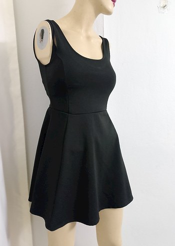 Siyah Mini Elbise, Kolsuz, İnce Kesim - Görsel 4