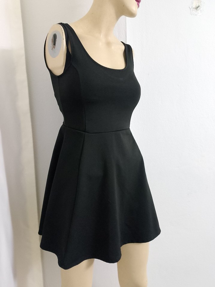 Siyah Mini Elbise, Kolsuz, İnce Kesim - Görsel 4