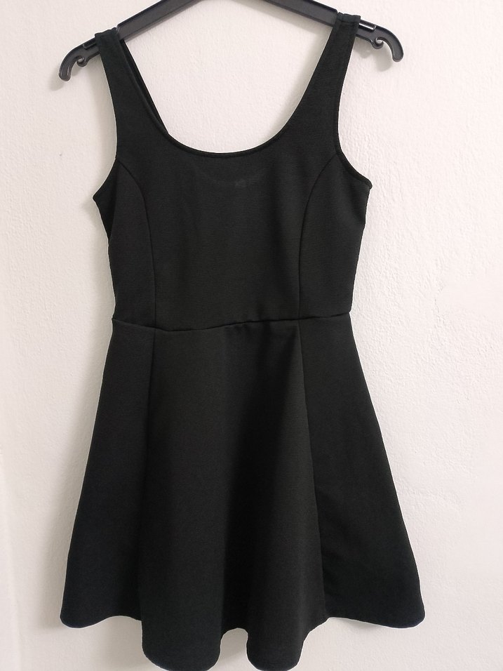 Siyah Mini Elbise, Kolsuz, İnce Kesim - Görsel 5