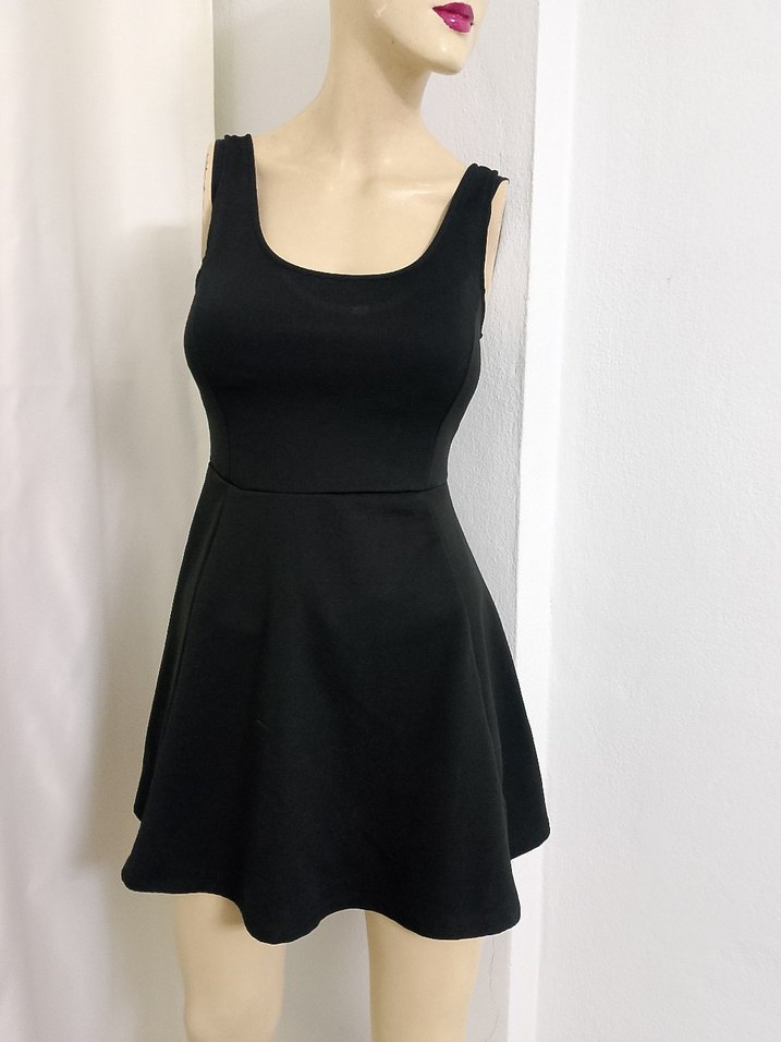 Siyah Mini Elbise, Kolsuz, İnce Kesim - Görsel 3