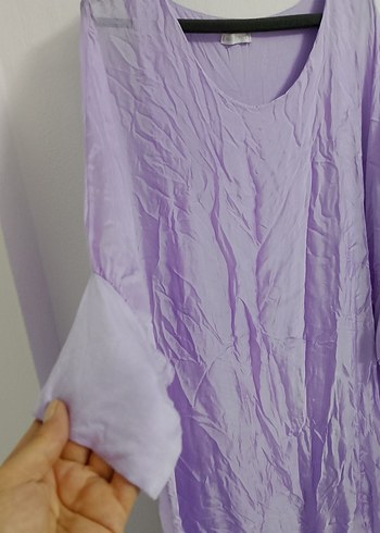 xl Beden Bohem Tarz Lila Uzun Keten Tunik