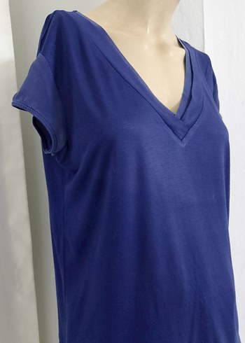 Lacivert V Yaka Kısa Kollu Kadın Bluz - Görsel 8